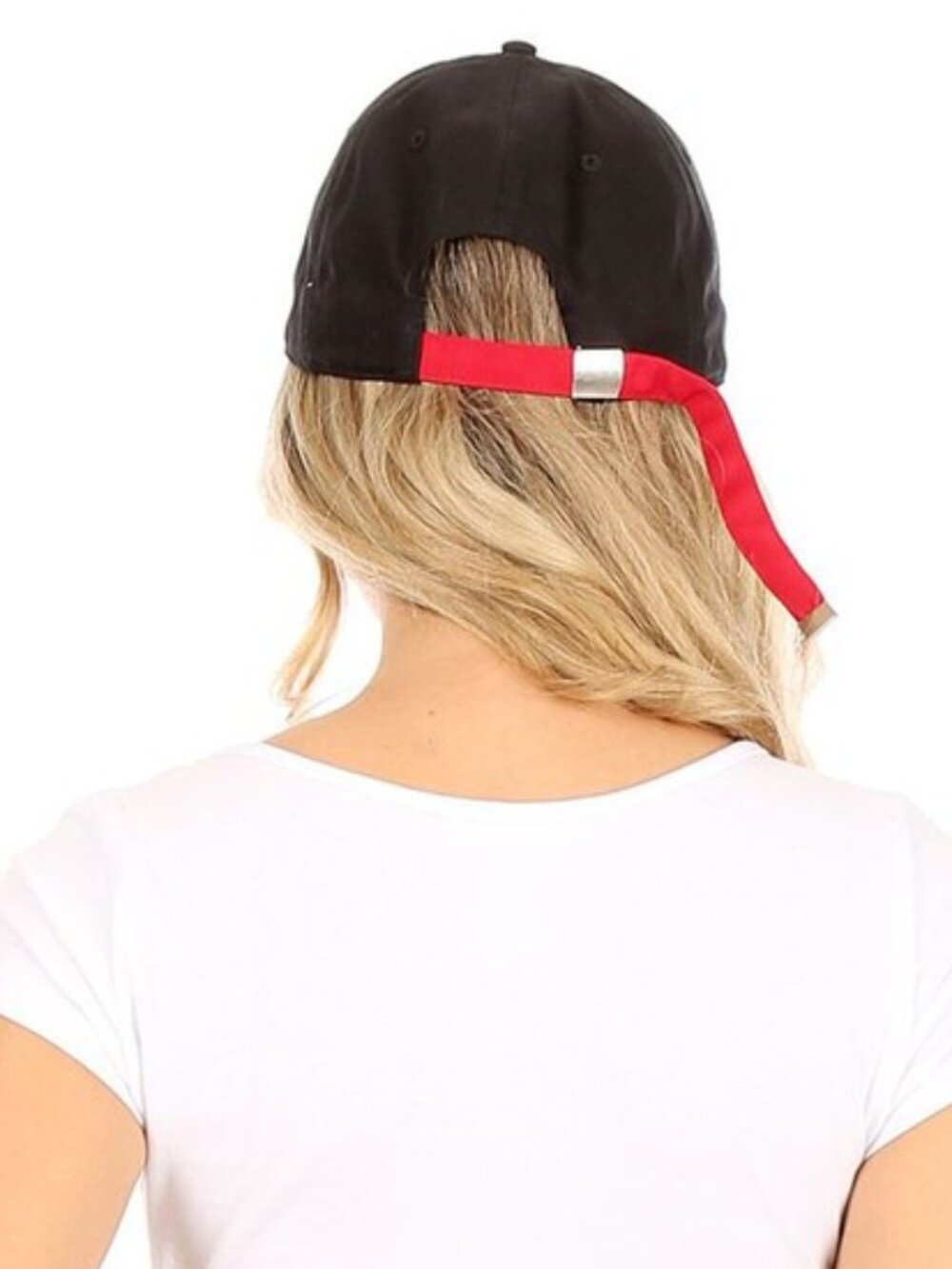 Women's Black with Red Strap Baseball Cap Hat